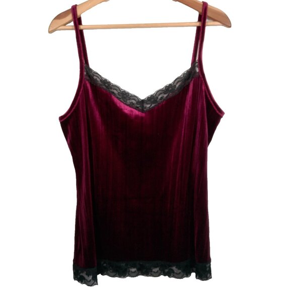 Vintage Y2K No Boundaries NOBO Juniors XL Tank Top Maroon Velour Black Lace Trim - Picture 1 of 14